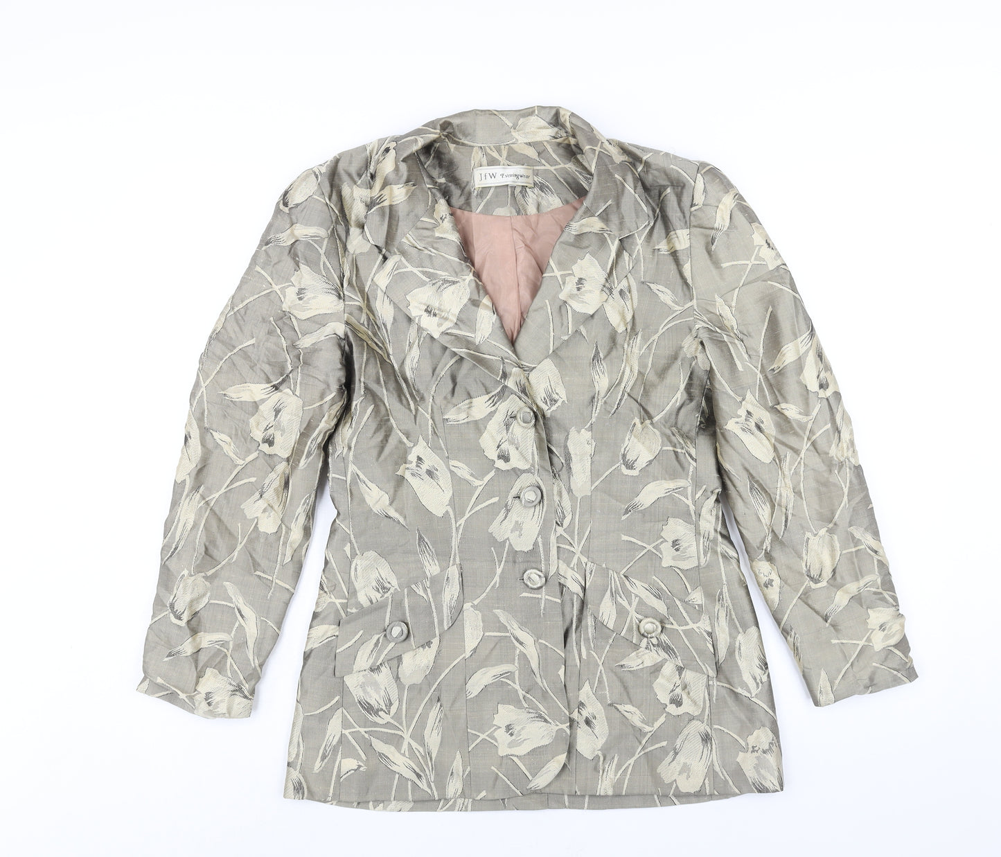 JFW Womens Grey Floral Jacket Blazer Size 10 Button