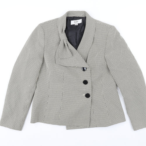 Le Suit Womens Beige Geometric Jacket Size 10 Button - Bow Detail