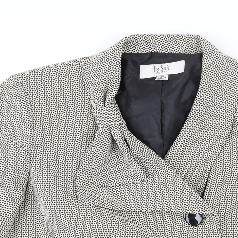 Le Suit Womens Beige Geometric Jacket Size 10 Button - Bow Detail
