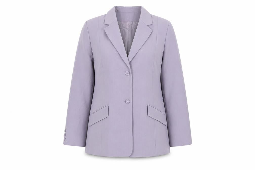 Front view of Debenhams women’s purple jacket, size UK 16, button