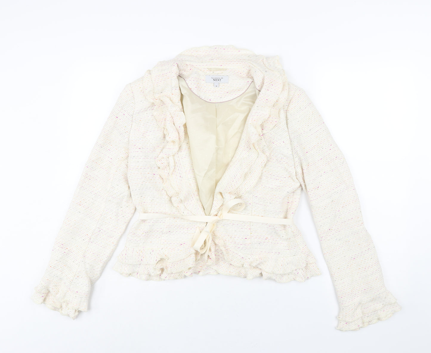 Nexst Womens Ivory Jacket Size 12 Hook & Eye - Frill Belted