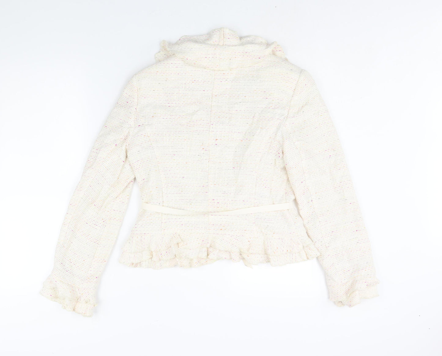 Nexst Womens Ivory Jacket Size 12 Hook & Eye - Frill Belted