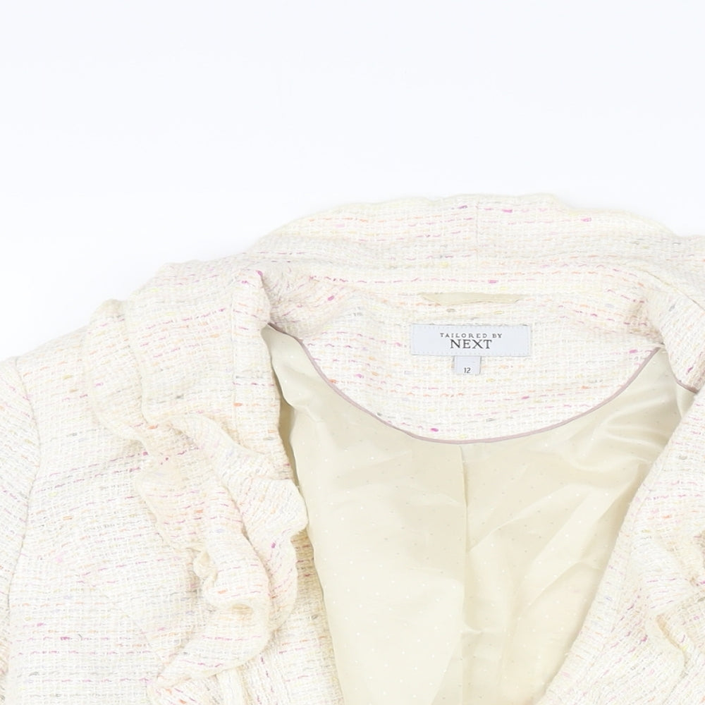 Nexst Womens Ivory Jacket Size 12 Hook & Eye - Frill Belted
