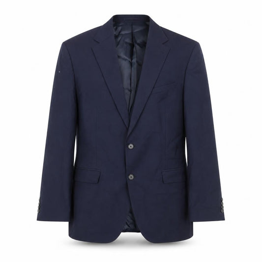 Front view of Marks & Spencer men’s blue polyester jacket suit jacket, size 46, regular