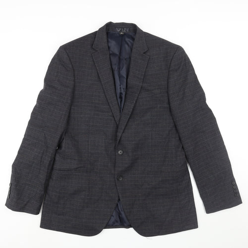 Marks and Spencer Mens Blue Check Polyester Jacket Suit Jacket Size 42 Regular