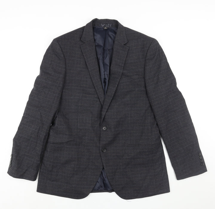 Marks and Spencer Mens Blue Check Polyester Jacket Suit Jacket Size 42 Regular