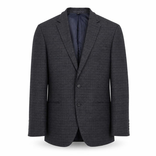 Front view of Marks & Spencer men’s blue check polyester jacket suit jacket, size 42, regular
