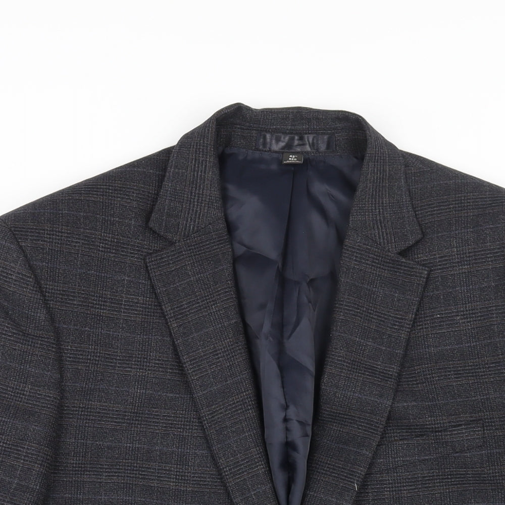 Marks and Spencer Mens Blue Check Polyester Jacket Suit Jacket Size 42 Regular