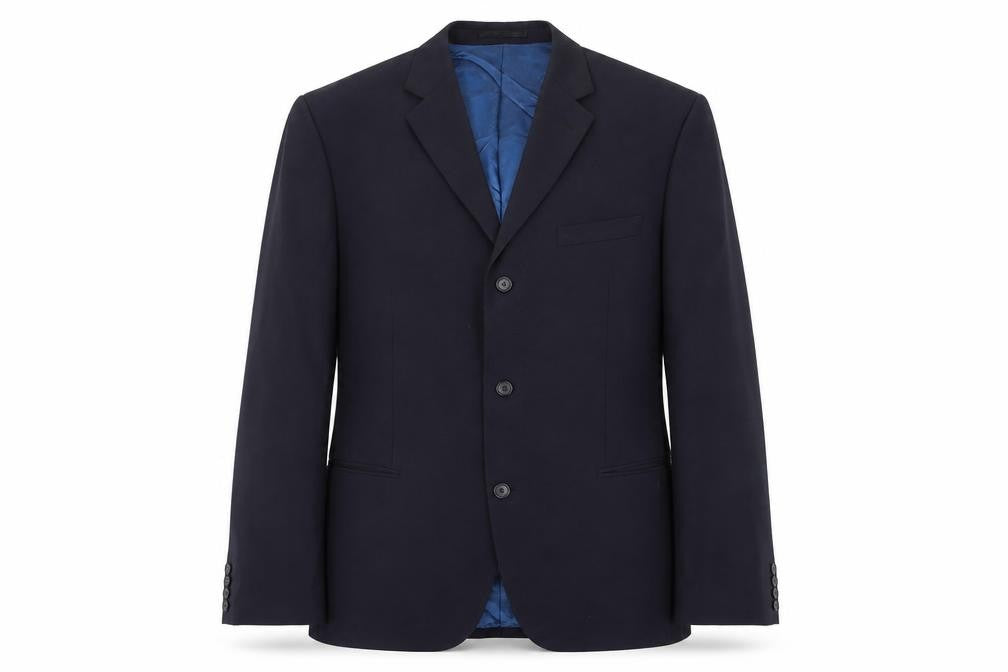 Front view of Lino Vierra men’s blue polyester jacket suit jacket, size 44, regular