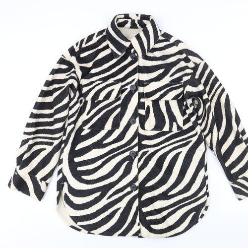 H&M Womens Black Animal Print Jacket Size XS Button - Zebra Print