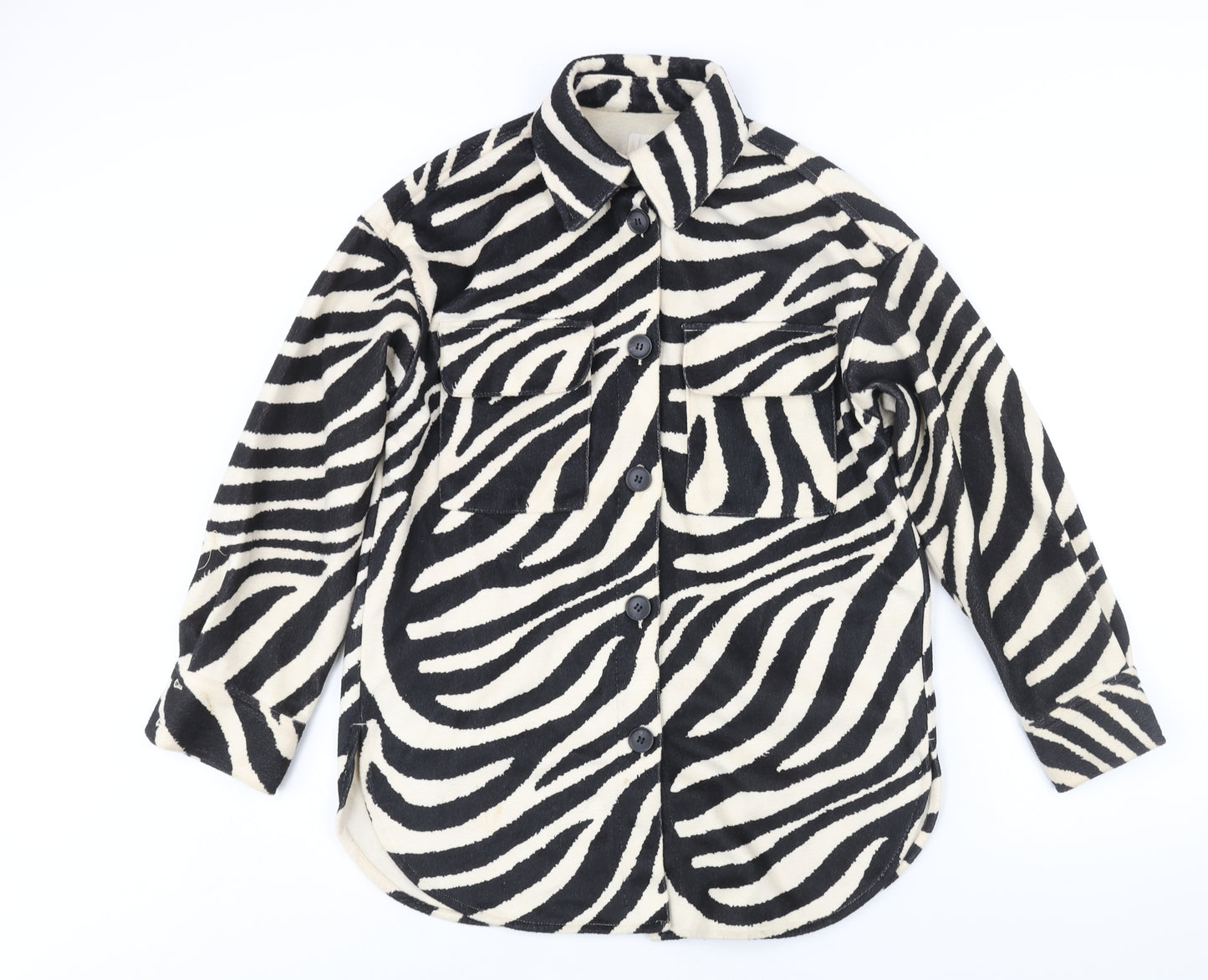 H&M Womens Black Animal Print Jacket Size XS Button - Zebra Print