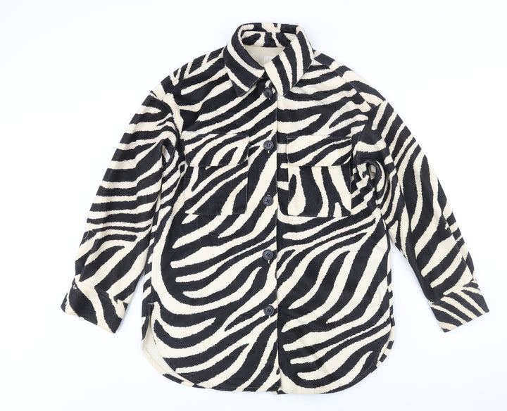 H&M Womens Black Animal Print Jacket Size XS Button - Zebra Print