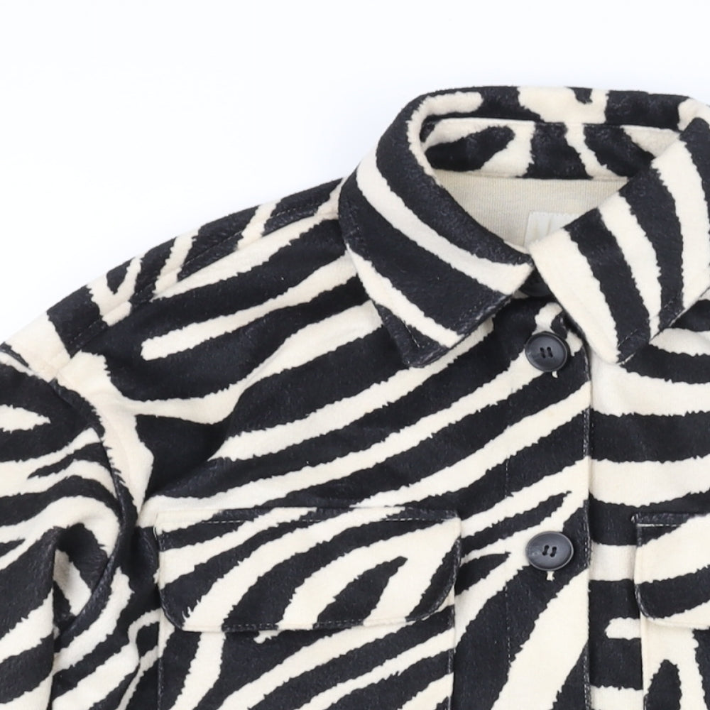 H&M Womens Black Animal Print Jacket Size XS Button - Zebra Print
