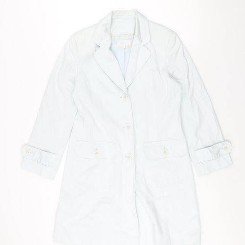 Marks and Womens Blue Trench Coat Coat Size 12 Button