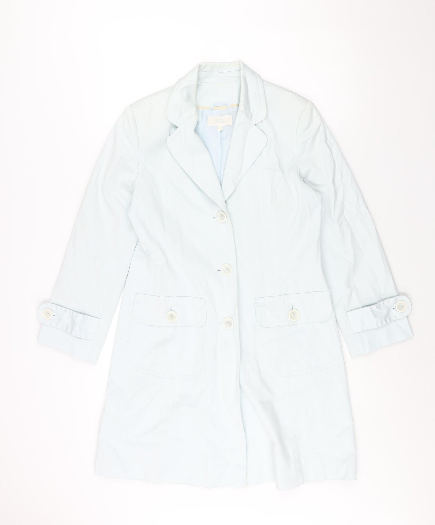 Marks and Womens Blue Trench Coat Coat Size 12 Button