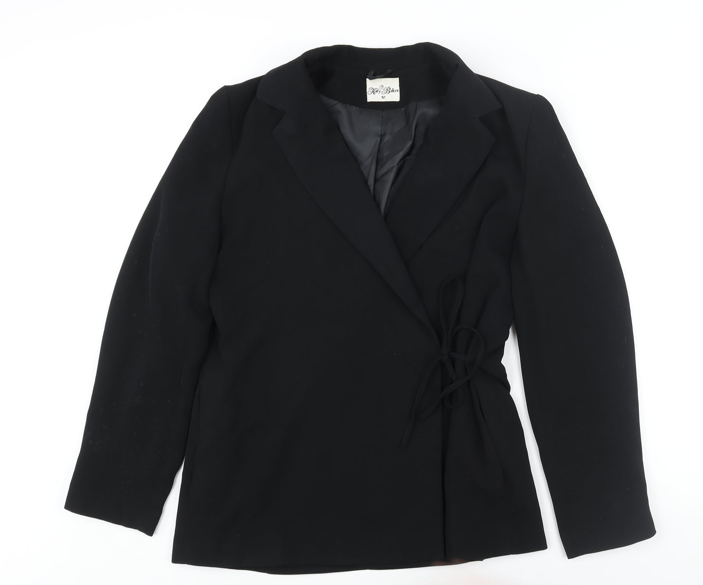 Katy Baker Womens Black Jacket Blazer Size 12 Tie