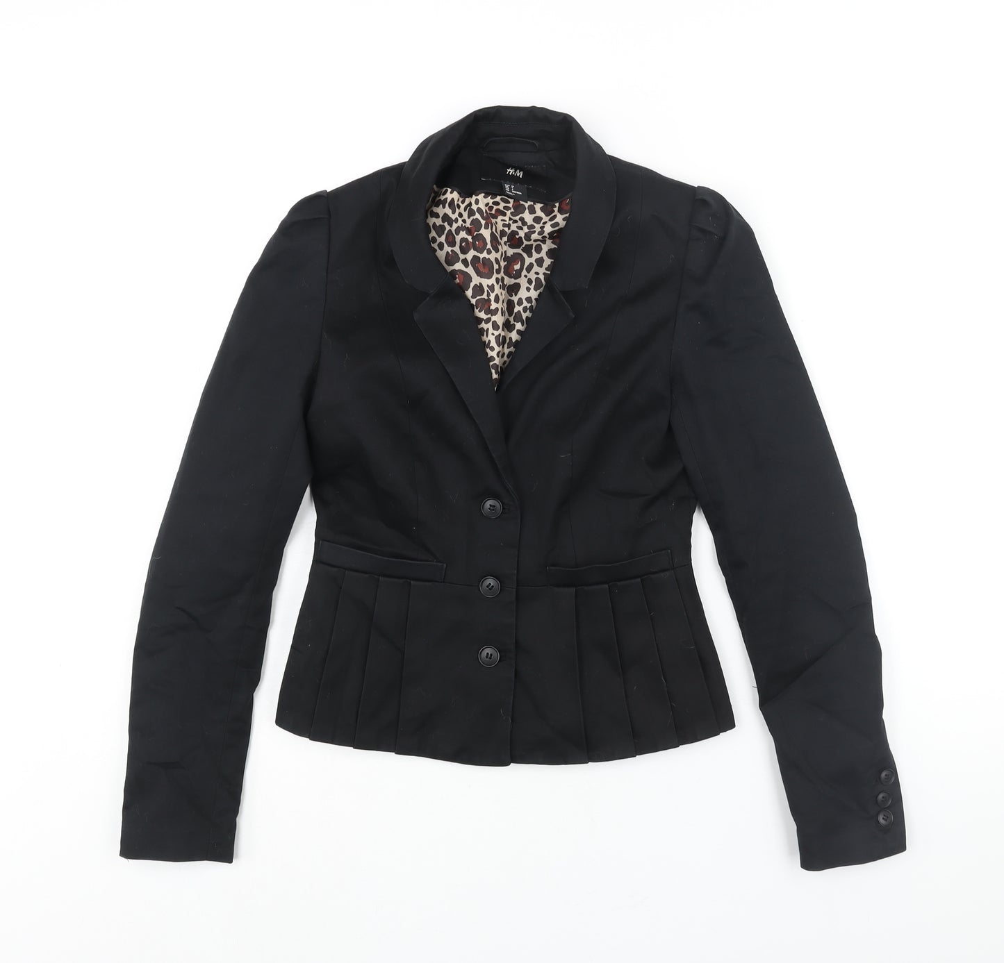 H&M Womens Black Jacket Size 6 Button - Pleat Detail