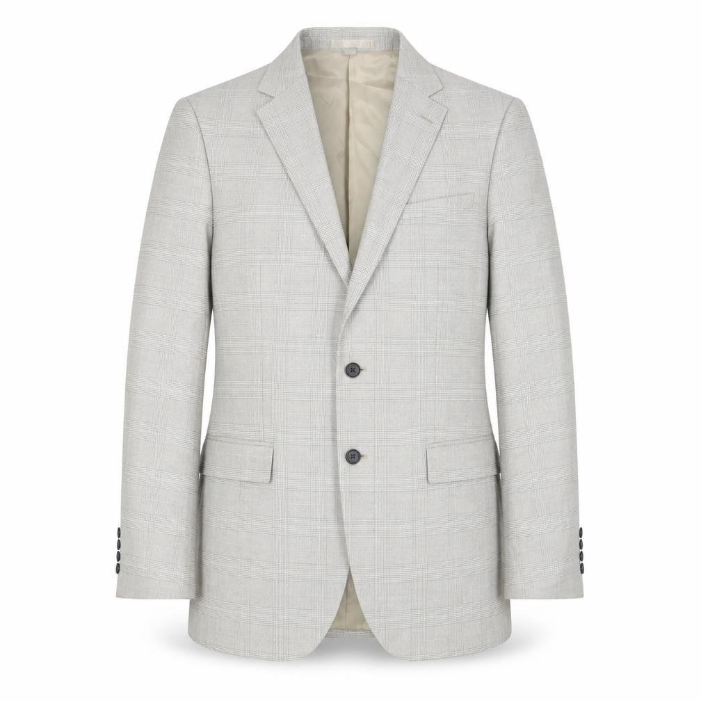Front view of Marks & Spencer men’s beige check viscose jacket suit jacket, size 40, regular