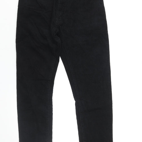 Marks and Spencer Mens Black Cotton Trousers Size 28 in L31 in Slim Zip