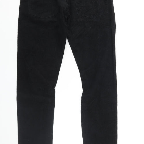 Marks and Spencer Mens Black Cotton Trousers Size 28 in L31 in Slim Zip