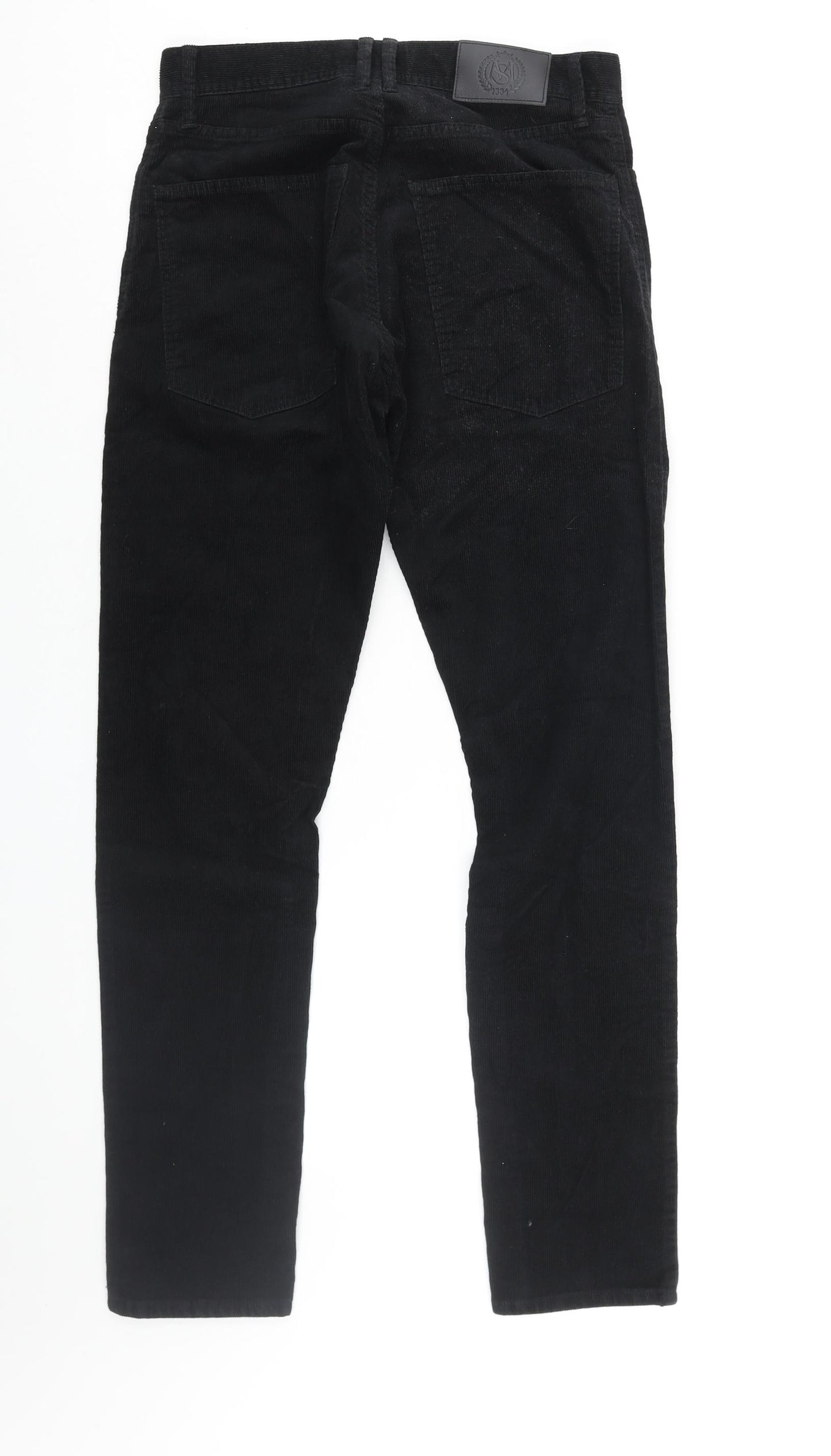 Marks and Spencer Mens Black Cotton Trousers Size 28 in L31 in Slim Zip