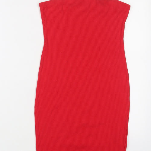H&M Womens Red Cotton Bodycon Size M Off the Shoulder Pullover