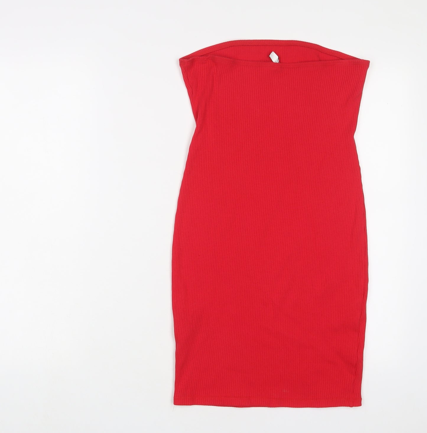 H&M Womens Red Cotton Bodycon Size M Off the Shoulder Pullover