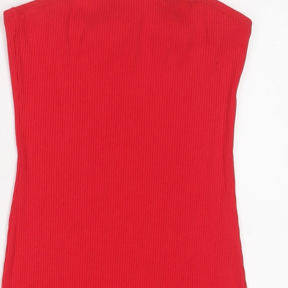 H&M Womens Red Cotton Bodycon Size M Off the Shoulder Pullover