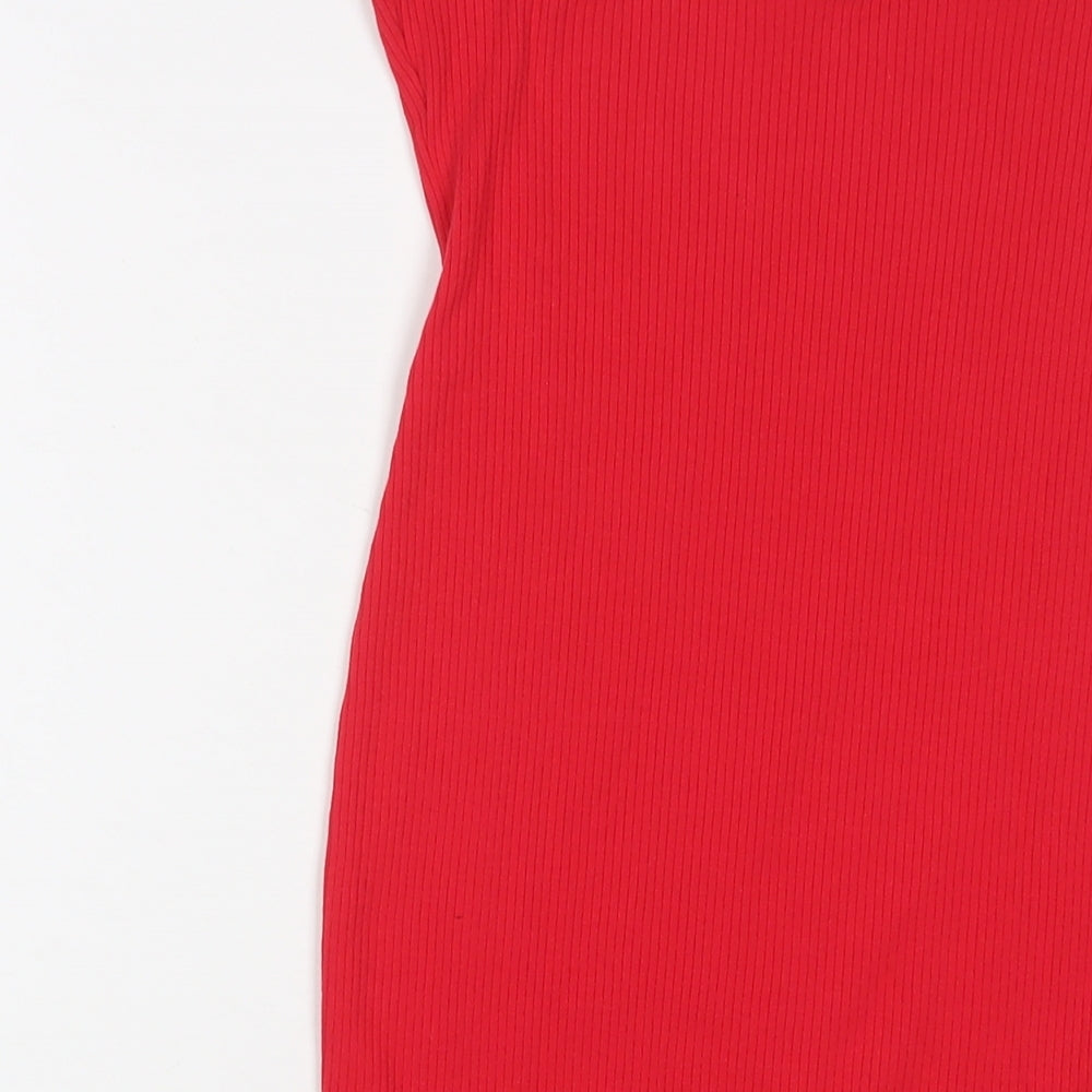 H&M Womens Red Cotton Bodycon Size M Off the Shoulder Pullover