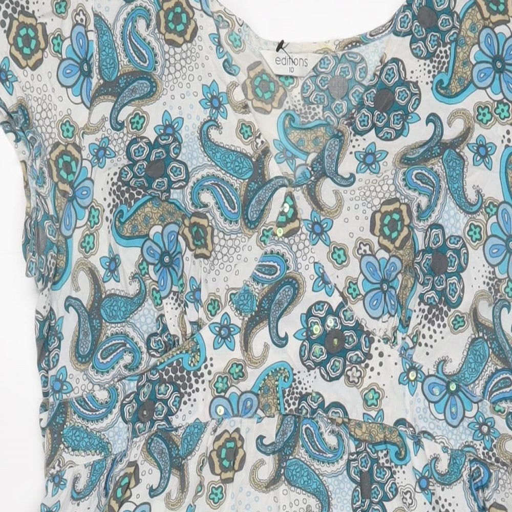 Basic Editions Womens Blue Fair Isle Cotton A-Line Size 10 V-Neck Pullover