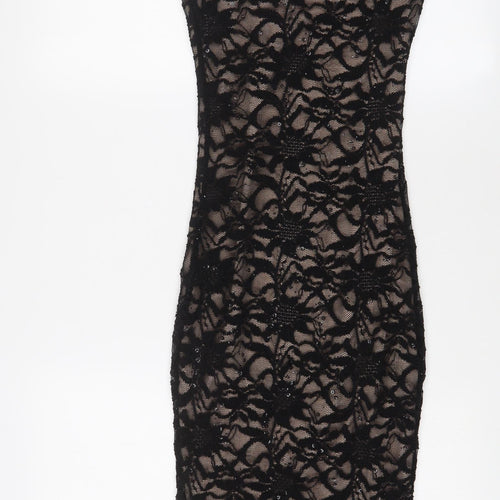 Lipsy Womens Black Nylon Bodycon Size 10 Round Neck Button