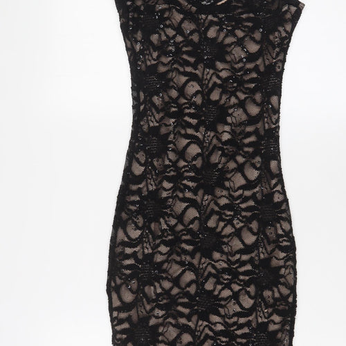 Lipsy Womens Black Nylon Bodycon Size 10 Round Neck Button