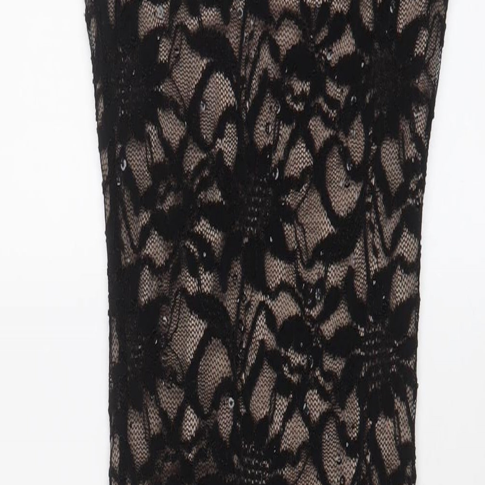 Lipsy Womens Black Nylon Bodycon Size 10 Round Neck Button