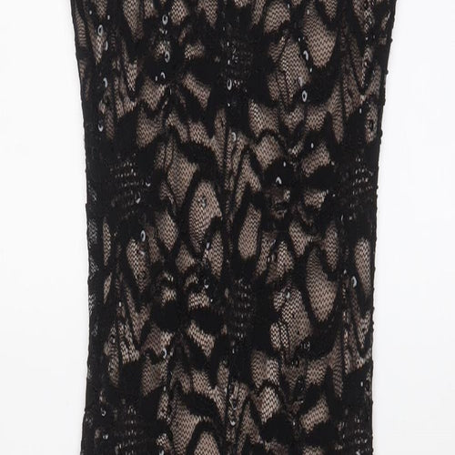 Lipsy Womens Black Nylon Bodycon Size 10 Round Neck Button