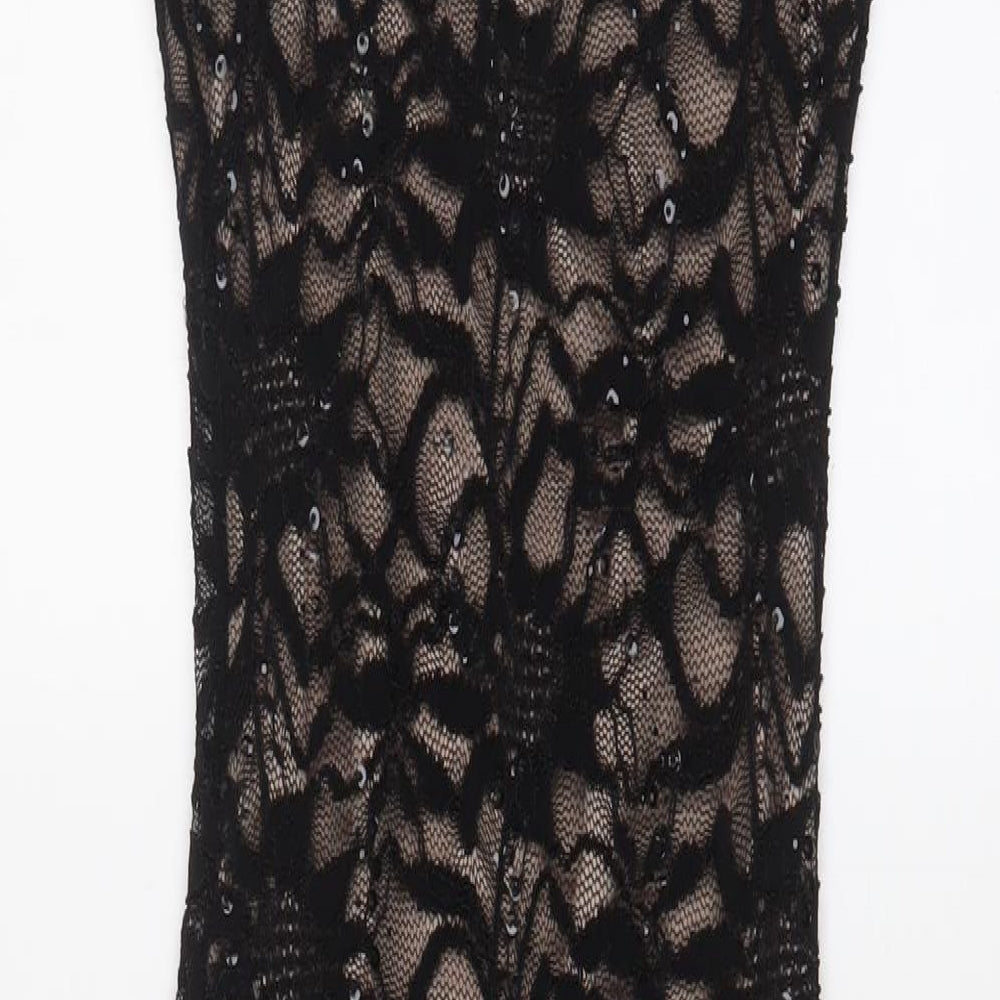 Lipsy Womens Black Nylon Bodycon Size 10 Round Neck Button