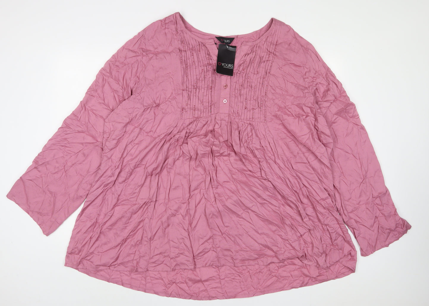 Yours Womens Pink Viscose Basic T-Shirt Size 26 V-Neck - 26/28