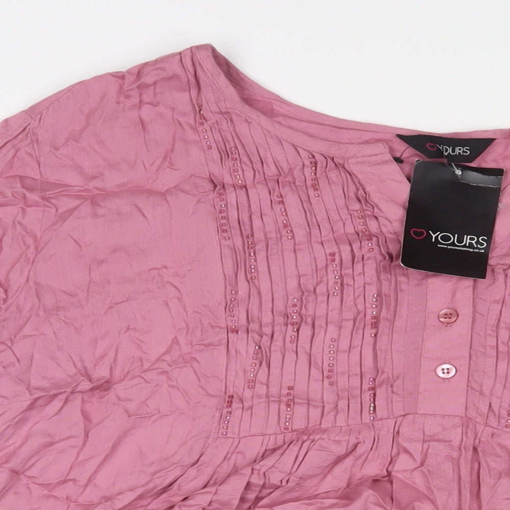 Yours Womens Pink Viscose Basic T-Shirt Size 26 V-Neck - 26/28