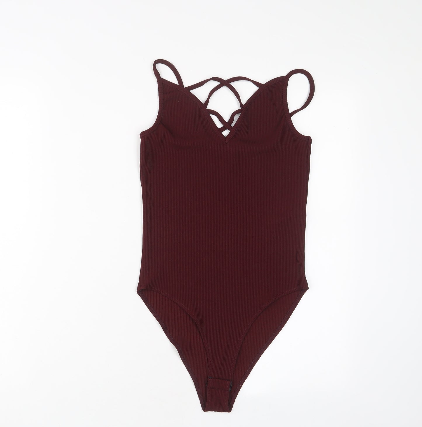 New Look Womens Red Polyester Bodysuit One-Piece Size 10 Snap