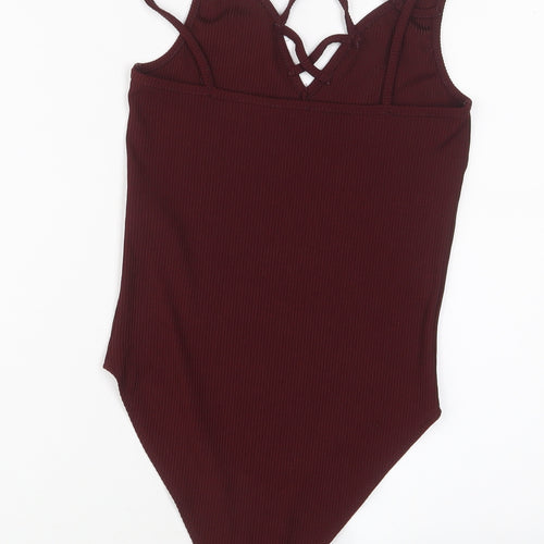 New Look Womens Red Polyester Bodysuit One-Piece Size 10 Snap