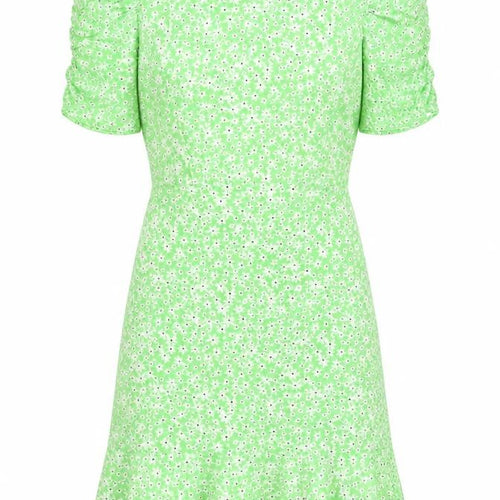 New Look Womens Green Floral Viscose A-Line Size 8 Crew Neck Button