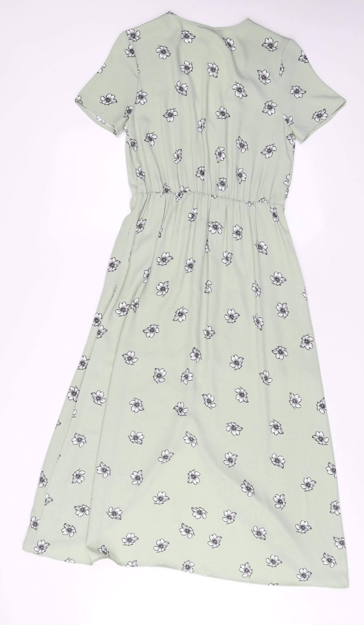 H&M Womens Green Floral Polyester A-Line Size 6 V-Neck Pullover