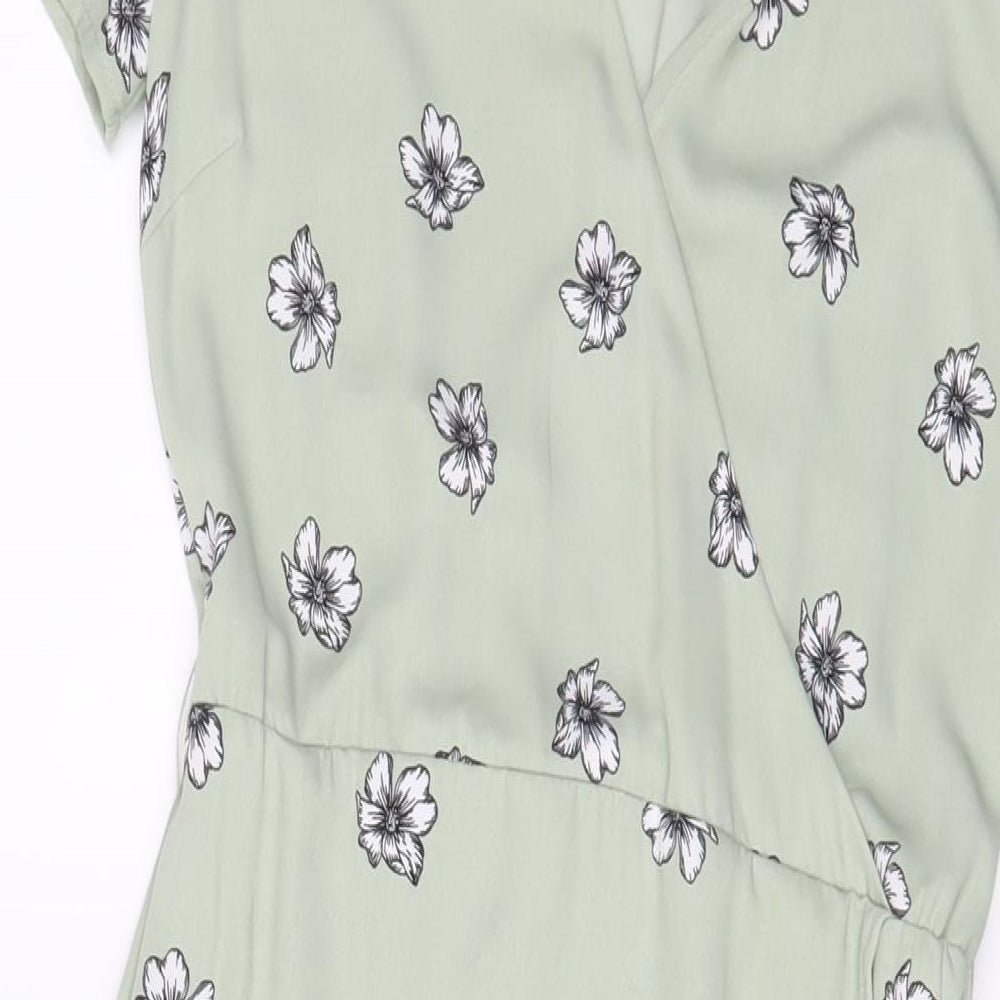 H&M Womens Green Floral Polyester A-Line Size 6 V-Neck Pullover