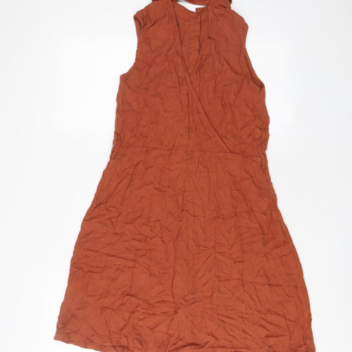 Topshop Womens Brown Viscose A-Line Size 14 Halter Button