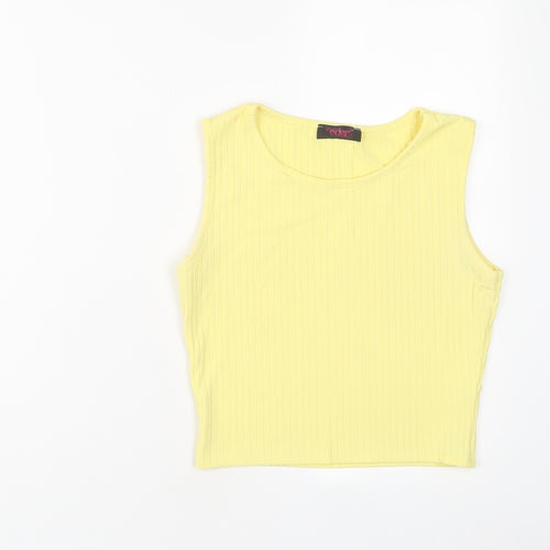 edge Womens Yellow Polyester Cropped Tank Size 8 Crew Neck