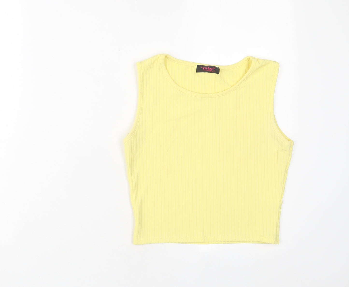 edge Womens Yellow Polyester Cropped Tank Size 8 Crew Neck
