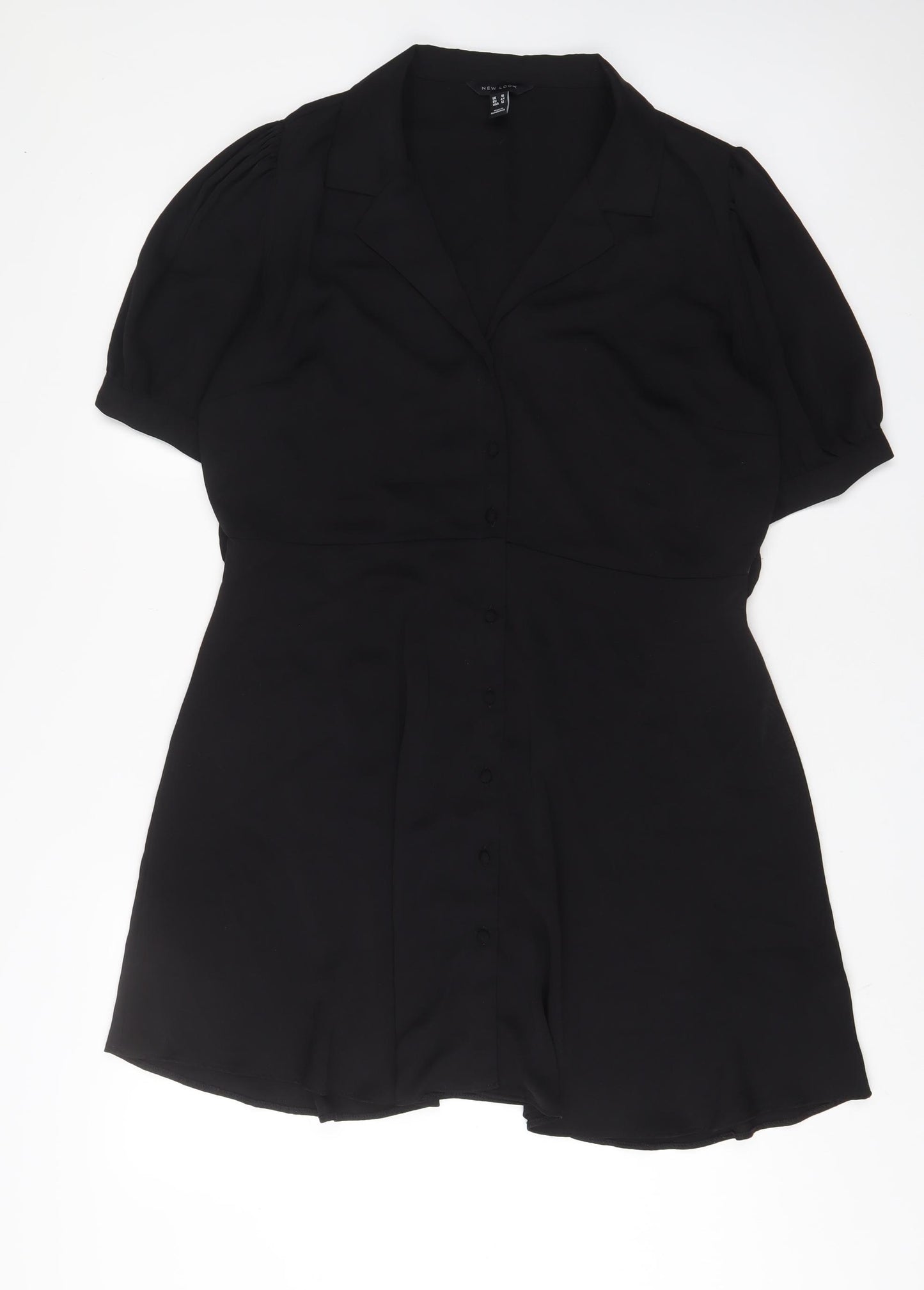 New Look Womens Black Polyester A-Line Size 16 Collared Button