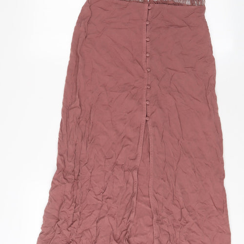 H&M Womens Pink Viscose A-Line Size 8 V-Neck Button - Embroidered