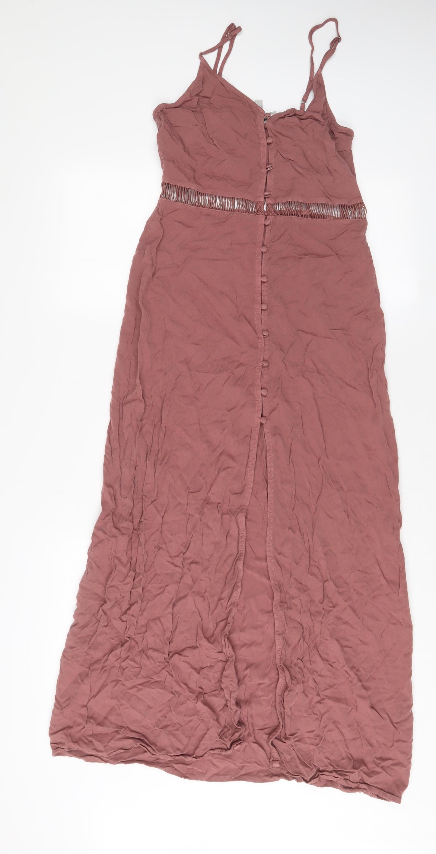 H&M Womens Pink Viscose A-Line Size 8 V-Neck Button - Embroidered