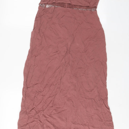 H&M Womens Pink Viscose A-Line Size 8 V-Neck Button - Embroidered