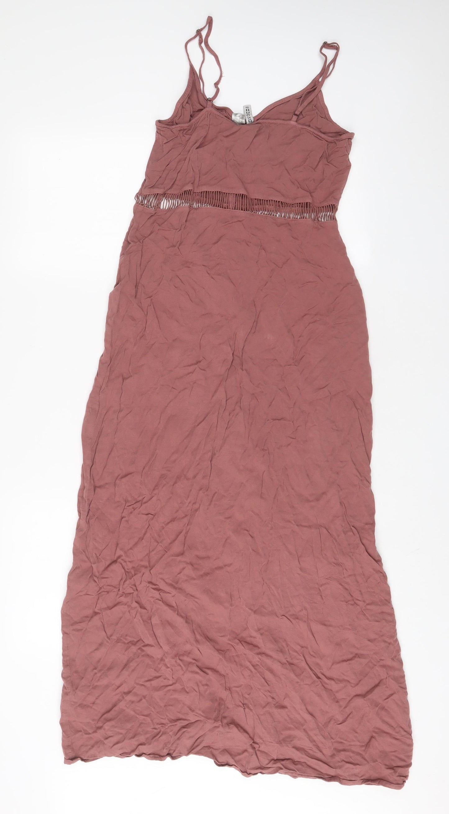 H&M Womens Pink Viscose A-Line Size 8 V-Neck Button - Embroidered